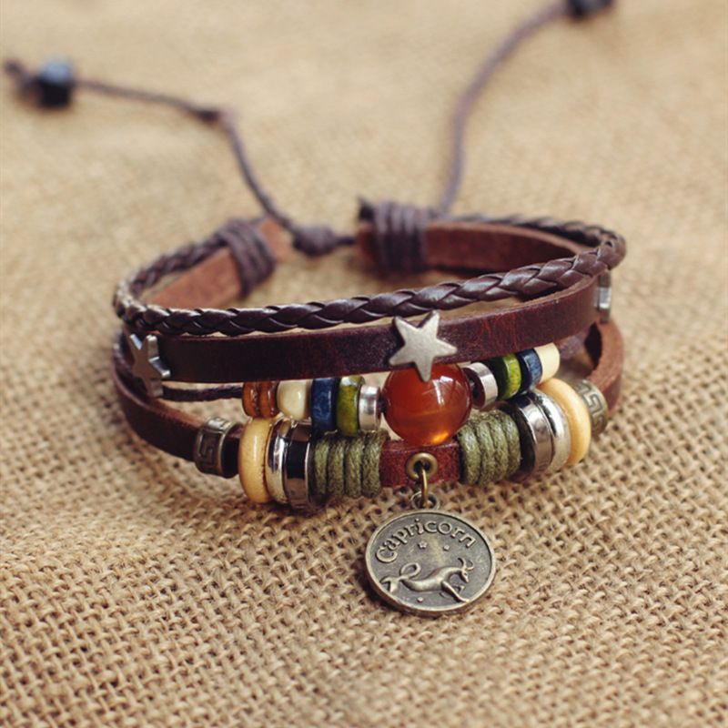 Vintage Zodiac Leather Bracelet Collection