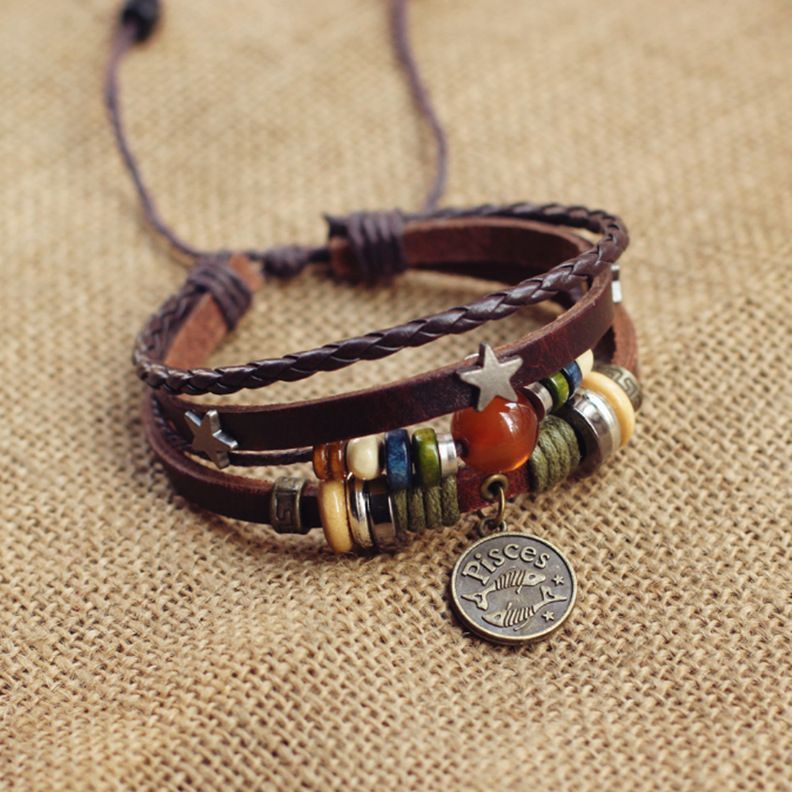 Vintage Zodiac Leather Bracelet Collection