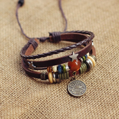 Vintage Zodiac Leather Bracelet Collection