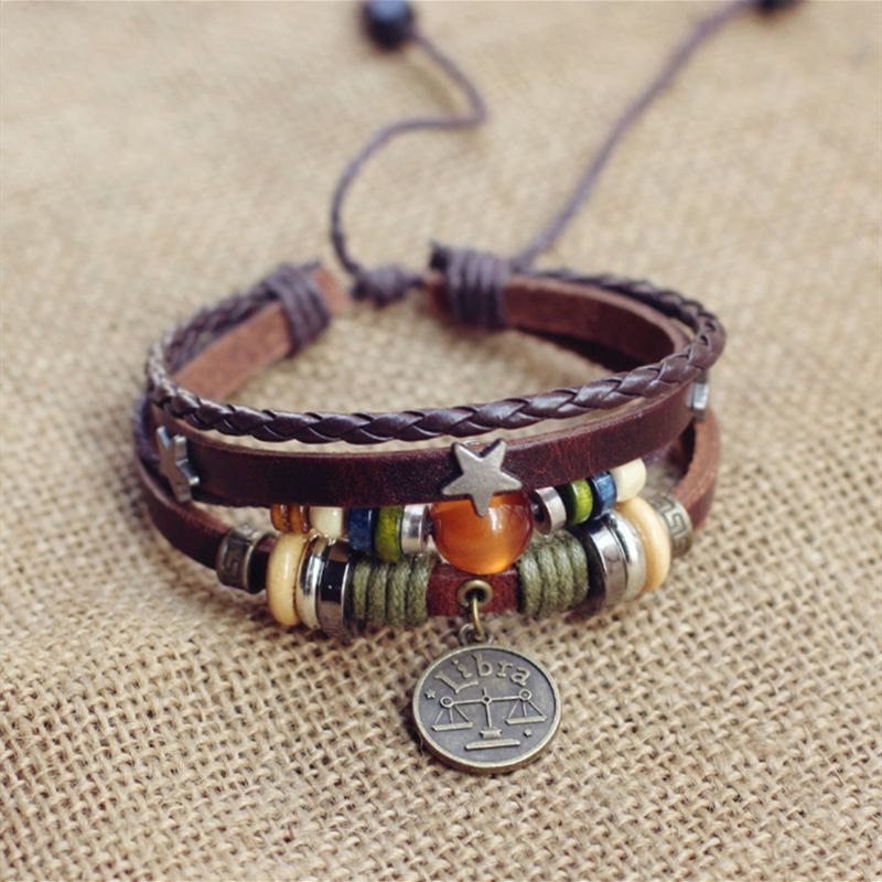 Vintage Zodiac Leather Bracelet Collection