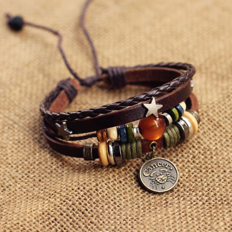 Vintage Zodiac Leather Bracelet Collection