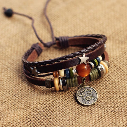 Vintage Zodiac Leather Bracelet Collection