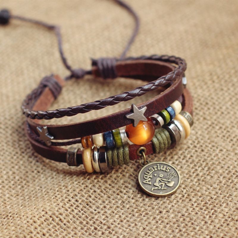 Vintage Zodiac Leather Bracelet Collection