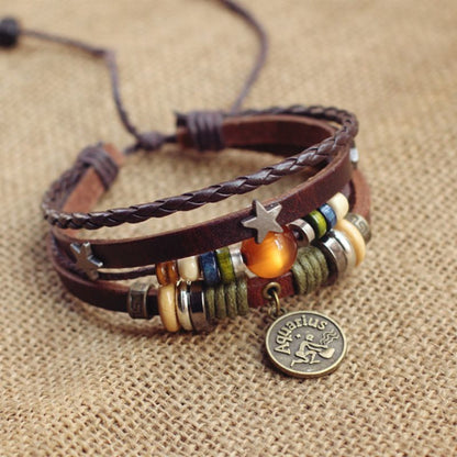 Vintage Zodiac Leather Bracelet Collection