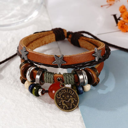 Vintage Zodiac Leather Bracelet Collection