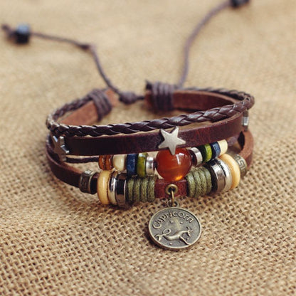 Vintage Zodiac Leather Bracelet Collection