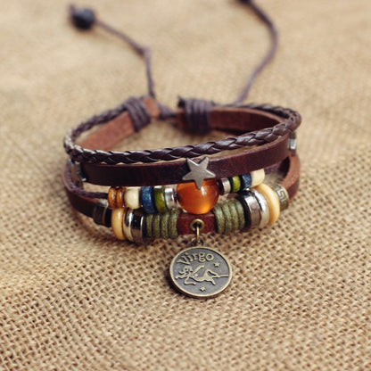 Vintage Zodiac Leather Bracelet Collection