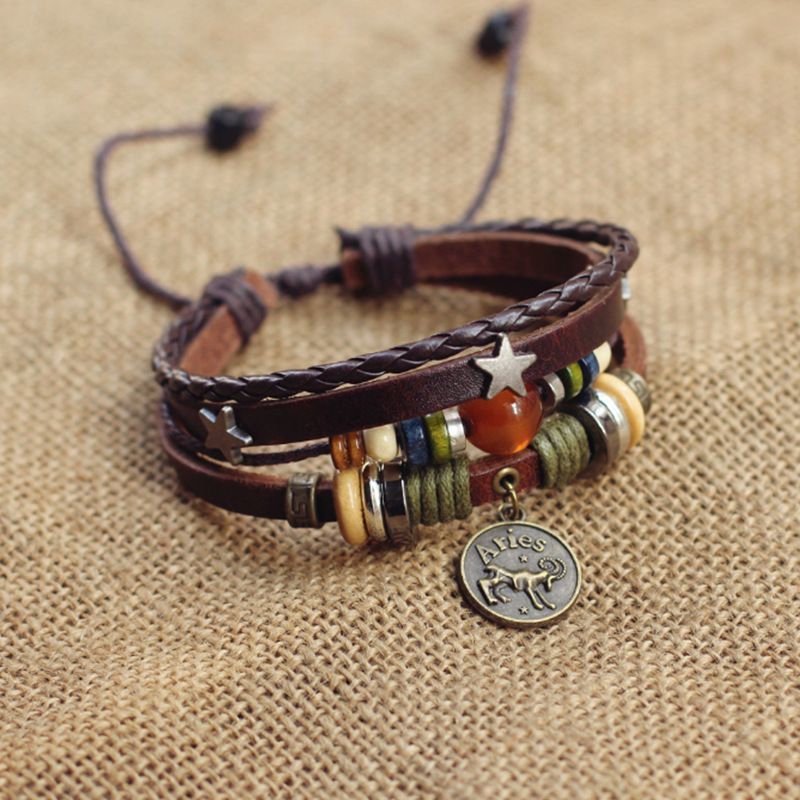 Vintage Zodiac Leather Bracelet Collection