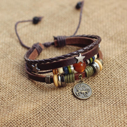 Vintage Zodiac Leather Bracelet Collection