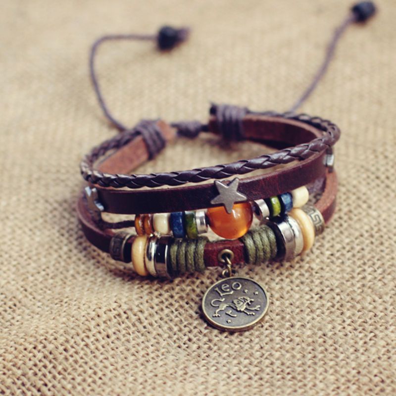Vintage Zodiac Leather Bracelet Collection