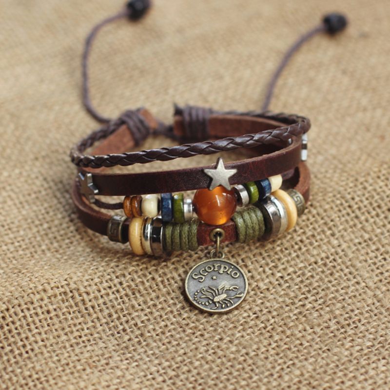 Vintage Zodiac Leather Bracelet Collection