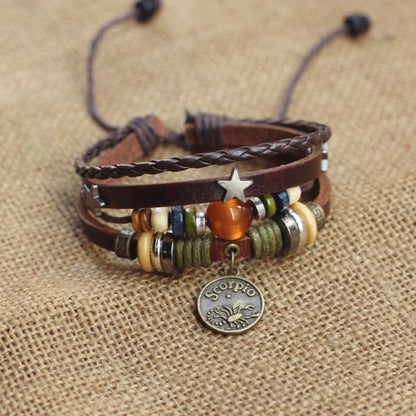 Vintage Zodiac Leather Bracelet Collection